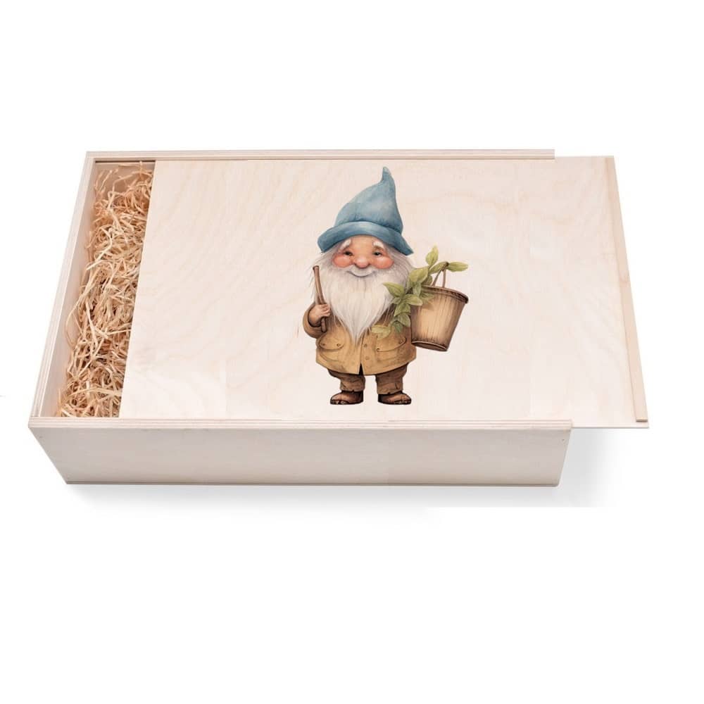Zwergen Geschenkbox groß aus Holz mit verzierten Deckel. Jetzt in unserem Geschenke Onlineshop kaufen.