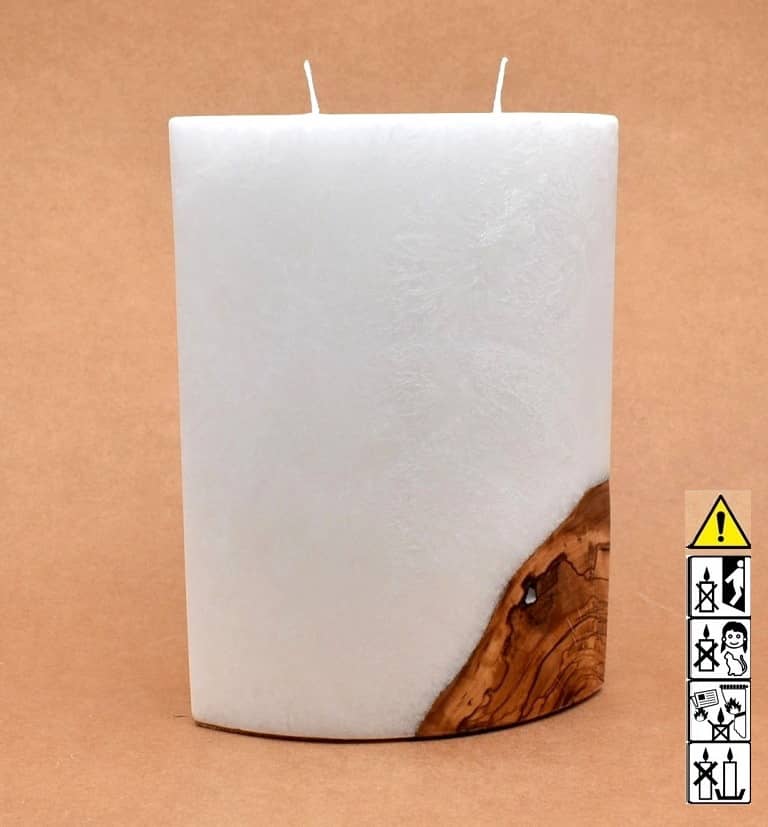 Kerze mit Holz Oval Kanten spitz 210 x 140 x 80 mm 2 x Docht. Nr.: 3