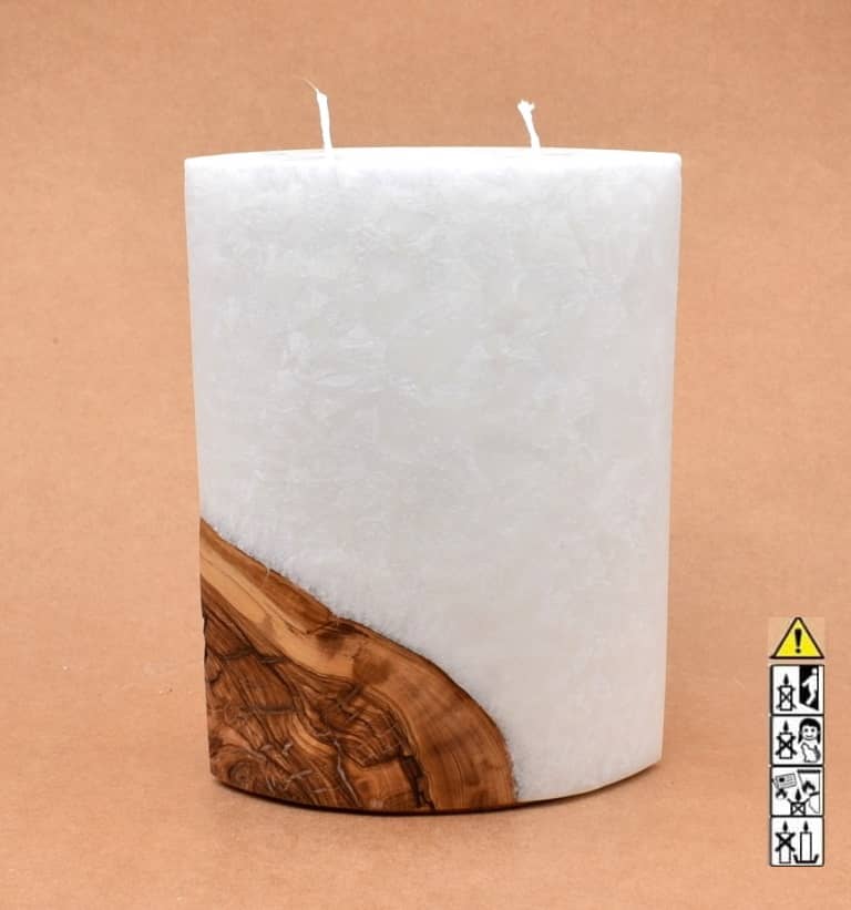 Kerze mit Holz Oval Kanten spitz 210 x 140 x 80 mm 2 x Docht. Nr.: 3