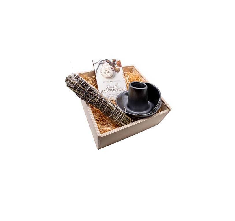 Geschenkset in Holzbox mit Buch und Salbei Hochwertige Hochwertige Geschenkset zum Thema Räuchern im Onlineshop kaufen im Onlineshop kaufen