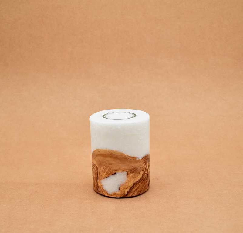 Hochzeitskerze, Kerze mit Holzeinsatz ohne Teelicht rund, Stearin, im Kerzen online Shop für Hochzeiten bestellen, günstig kaufen.