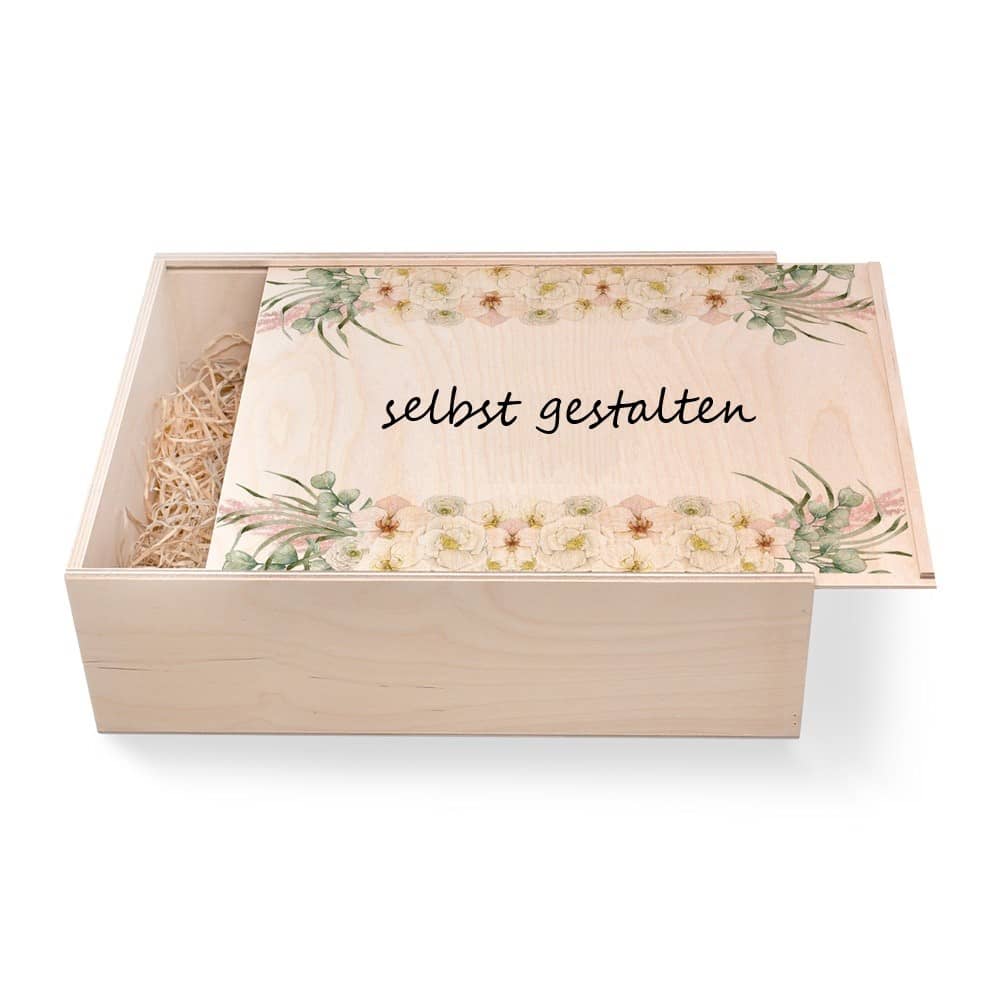 Geschenkbox aus Holz selbst gestalten. Motiv: Blumen Geschenkbox aus Holz selbst gestalten. Motiv: Blumen günstig in unserem Onlineshop kaufen. Personalisierte Geschenke online kaufen