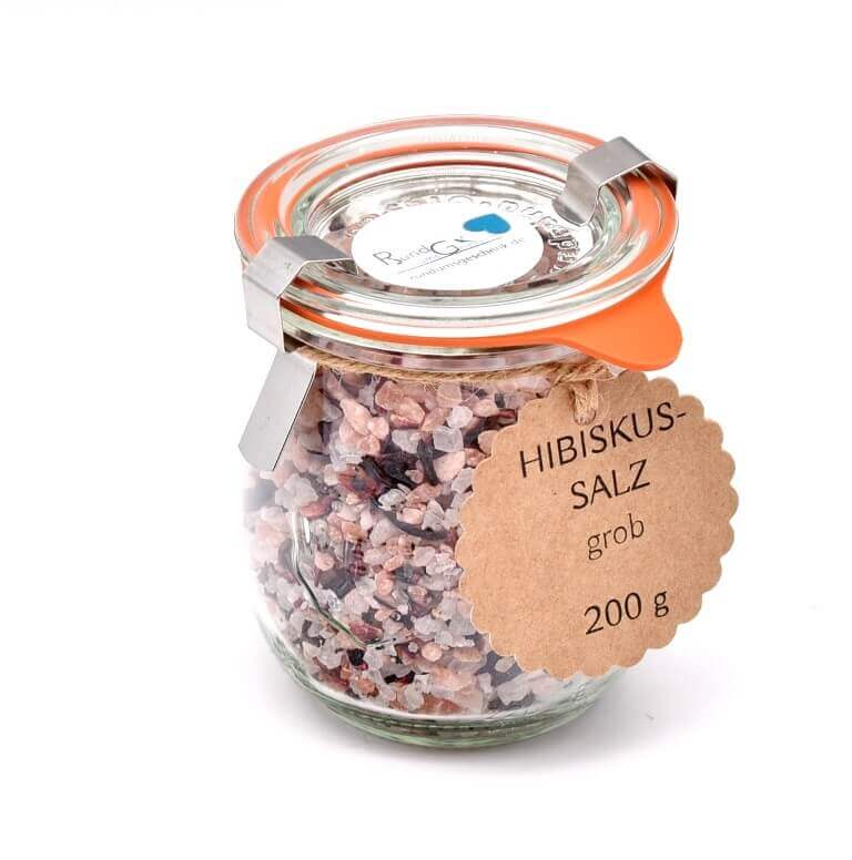 Hibiskussalz grob Gewürzmischung im Weck Glas 200g Salzkristalle mit Hibiskusblüten verfeinert