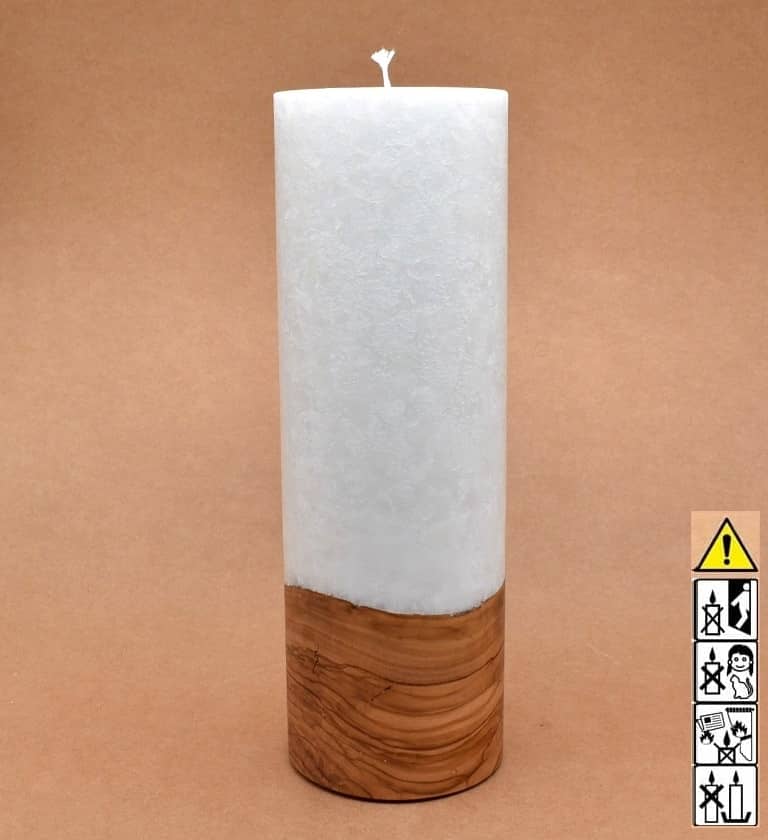 Kerze mit Holz Unikat Rund 100 x 300 mm mit Docht Nr.: 7