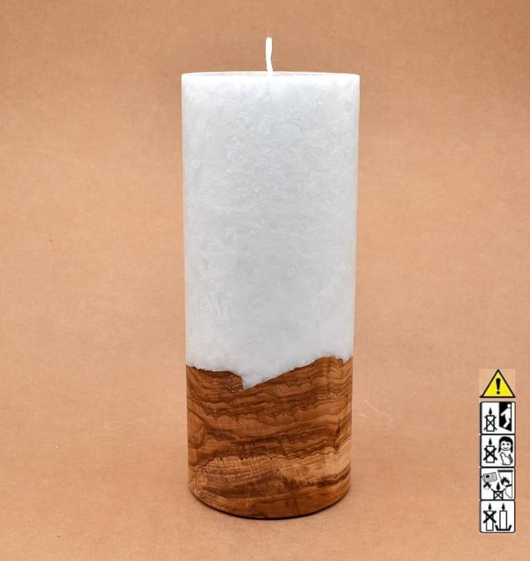 Kerze mit Holz Unikat Rund 100 x 250 mm mit Docht Nr.: 1