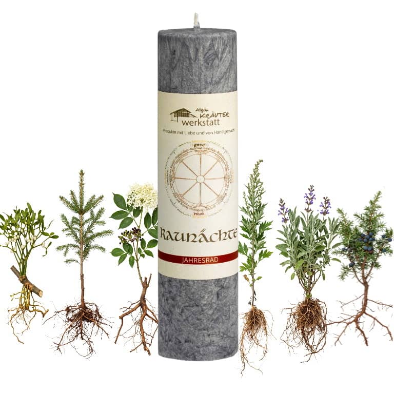 Allgäuer Heilkräuterkerze zum Thema Raunächte in unserem Kerzen Online Shop kaufen. Als Geschenk für Sie oder Ihn. 100% Vegane Kerze. Hergestellt aus Olivenöl.