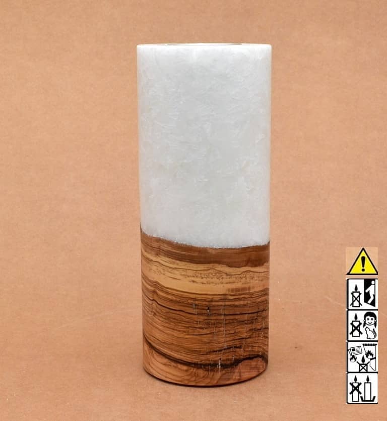 Kerze mit Holz Unikat Rund 80 x 200 mm mit Teelicht Nr.: 20