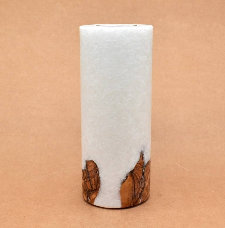 Kerze mit Holz Unikat Rund 80 x 200 mm mit Teelicht Nr.: 20