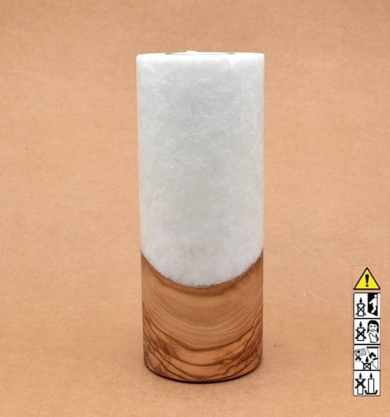 Kerze mit Holz Unikat Rund 80 x 200 mm mit Teelicht Nr.: 20