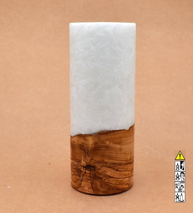 Kerze mit Holz Unikat Rund 80 x 200 mm mit Teelicht Nr.: 20