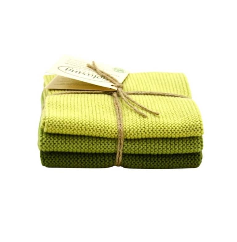 Solwang Wischtuch 3er Set 25 x 25 cm Baumwolle gestrickt. Moosgrün Kombi BIO