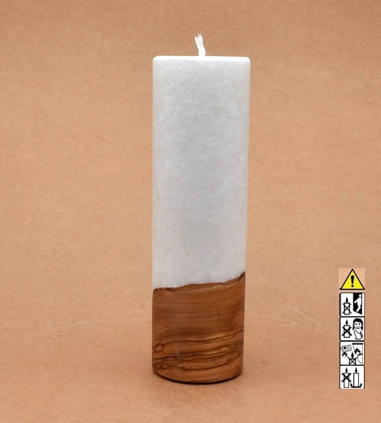 Liebliche Kerze mit Holz Unikat Rund 60 x 200 mm mit Docht Nr.: 6