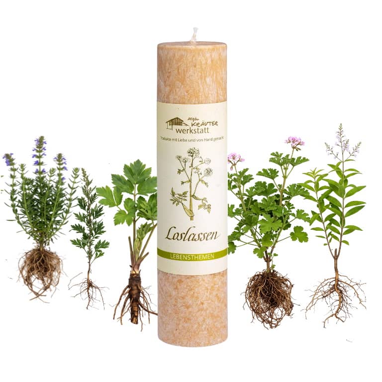 Allgäuer Heilkräuterkerze zum Thema Loslassen in unserem Kerzen Online Shop kaufen. Als Geschenk für Sie oder Ihn. 100% Vegane Kerze. Hergestellt aus Olivenöl.