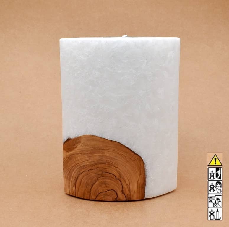 Kerze mit Holzelement, Individuelle, persönliche Hochzeitskerze  Holzkerze, Rund Stearinoptik, Hochzeitskerze mit Teelicht im Kerzen online Shop für Hochzeiten bestellen, günstig kaufen.