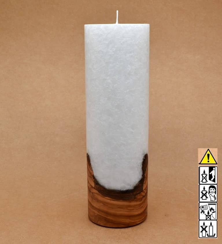 Kerze 80x250mm mit Holzelement, Individuelle, persönliche Hochzeitskerze  Holzkerze, Rund Stearinoptik, Hochzeitskerze mit Teelicht im Kerzen online Shop für Hochzeiten bestellen, günstig kaufen.