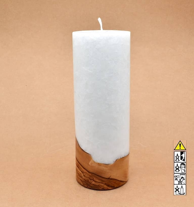 Kerze mit Holzelement, Individuelle, persönliche Hochzeitskerze  Holzkerze, Rund Stearinoptik, Hochzeitskerze mit Teelicht im Kerzen online Shop für Hochzeiten bestellen, günstig kaufen.