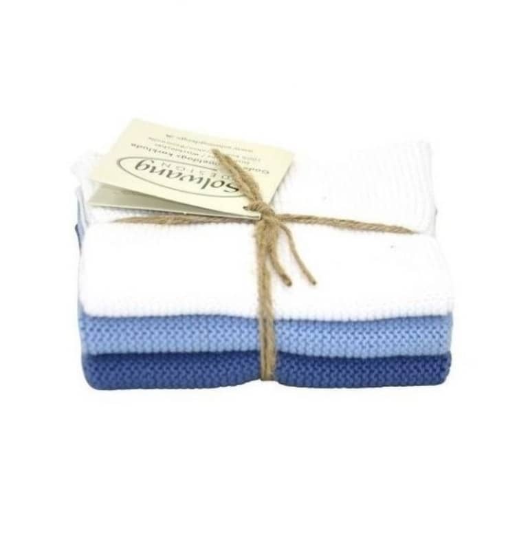 Solwang Wischtuch 25 x 25 cm Baumwolle gestrickt Weiss / Blau Kombi Solwang Wischtuch 25 x 25 cm Baumwolle gestrickt Weiss / Blau Kombi
