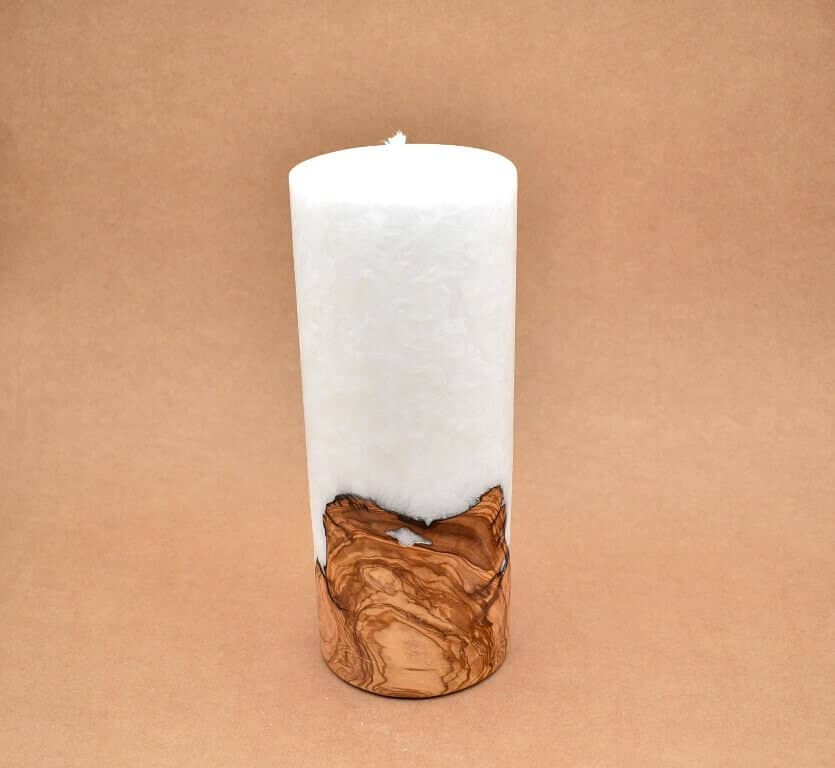 Kerze mit Holz Unikat Rund 100 x 250 mm ohne Teelichteinsatz Nr. 7