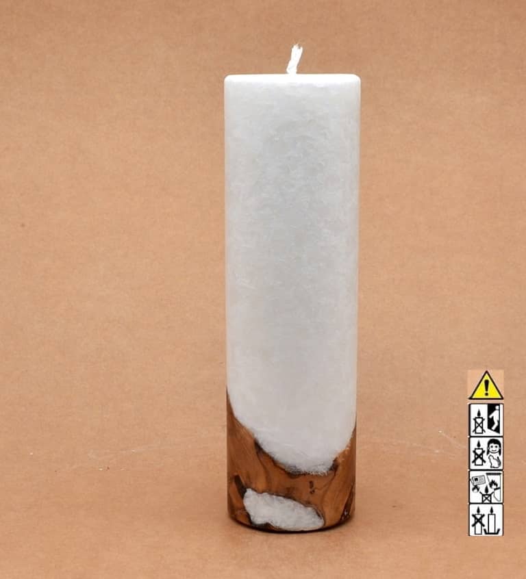 Liebliche Kerze mit Holz Unikat Rund 60 x 200 mm mit Docht Nr.: 6