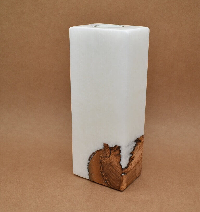 Kerze mit Holz Unikat Quader 70 x 100 x 250 mm Nr.9