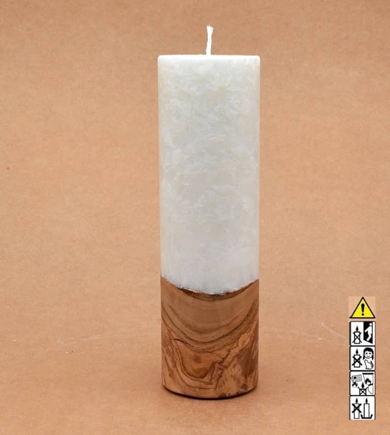 Liebliche Kerze mit Holz Unikat Rund 60 x 200 mm mit Docht Nr.: 3