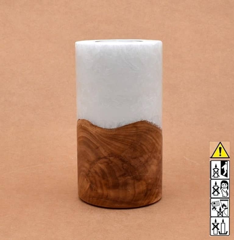 Kerze mit Holz Unikat Rund 80 x 150 mm mit Teelicht Nr.: 2