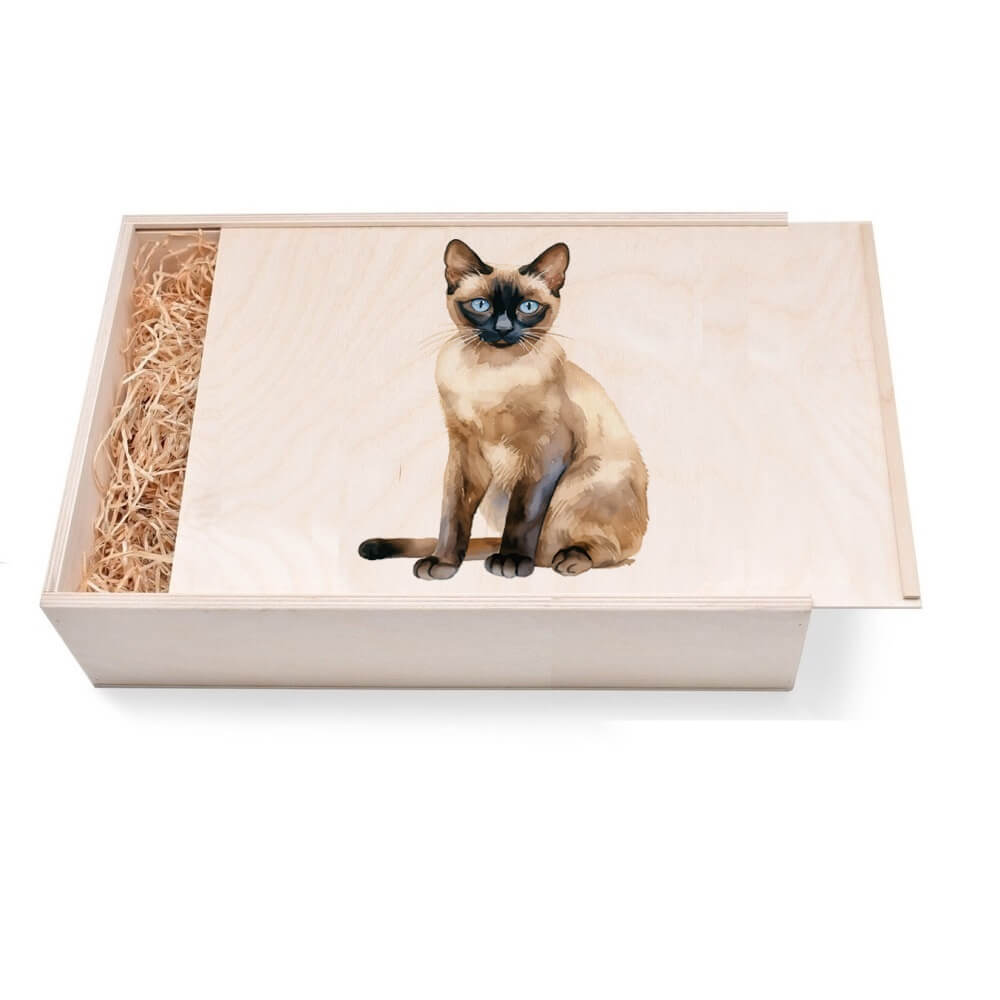 "Katze 2 - Balinese" Geschenkbox groß aus Holz mit verzierten Deckel. Jetzt in unserem Geschenke Onlineshop kaufen.