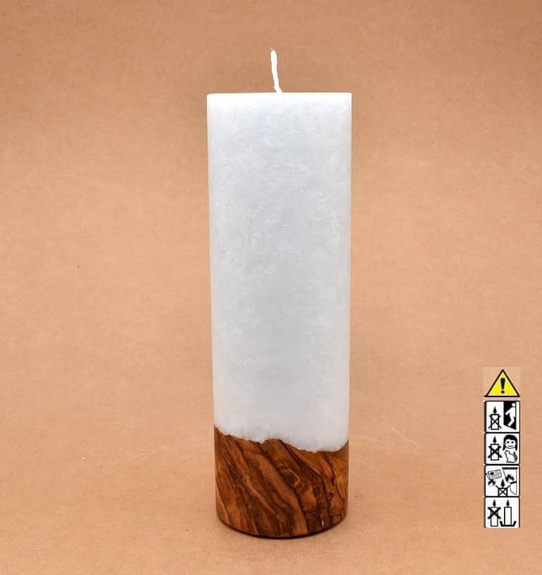Kerze mit Holz Unikat Rund 80 x 250 mm mit Docht Nr.: 2