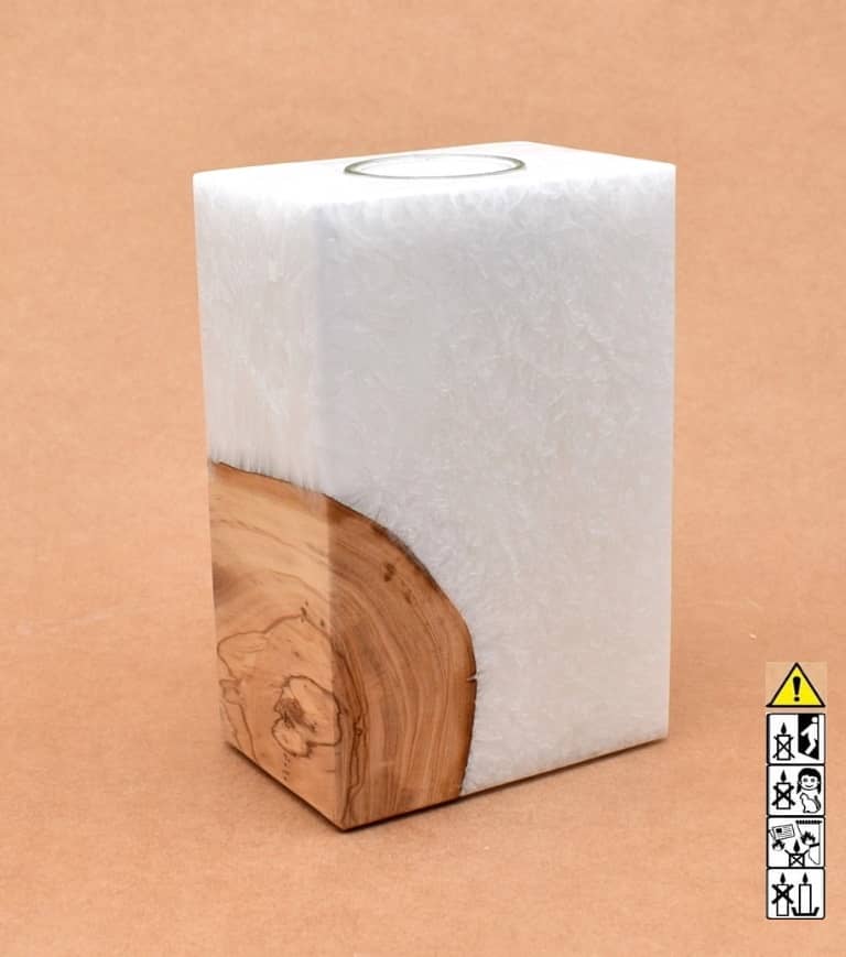 Kerze mit Holz Unikat Quader 70 x 100 x 150 mm mit 1 x Teelicht Nr: 1