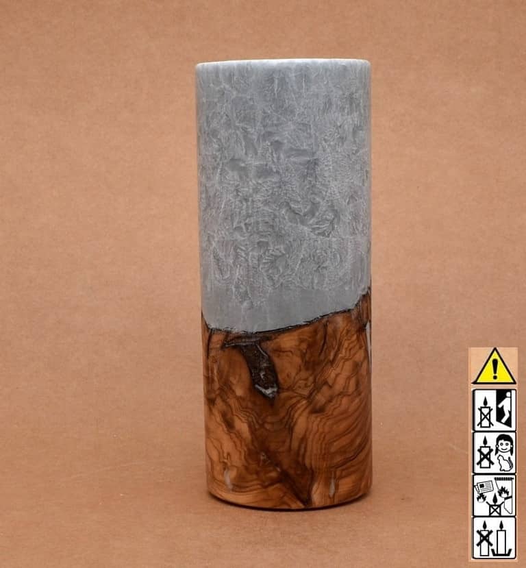 Kerze mit Holz Unikat Rund 80 x 200 mm mit Teelicht in silbergrau Nr.: 4 Kerze mit Holz Unikat Rund 80 x 200 mm mit Teelicht in silbergrau Nr.: 4