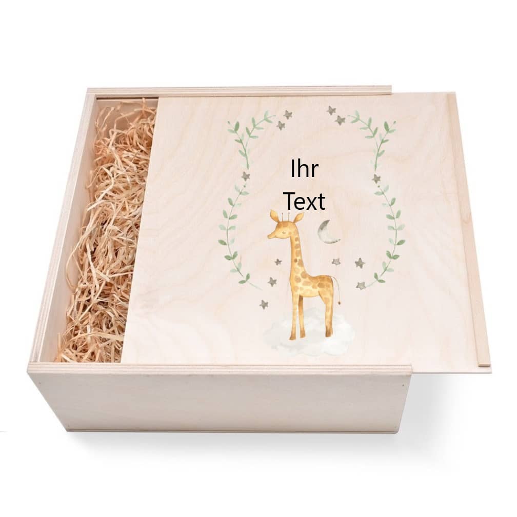 Geschenkbox aus Holz zur Taufe oder Geburt. Motiv: Giraffe zur Taufe Geschenkbox aus Holz zur Taufe oder Geburt. Motiv: Giraffe zur Taufe günstig in unserem Onlineshop kaufen. Personalisierte Geschenke online kaufen