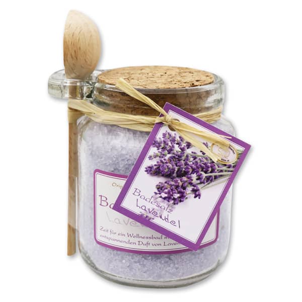 Badesalz Lavendel mit Holzlöffel Florex für gemütliche Stunden in der Badewanne online kaufen