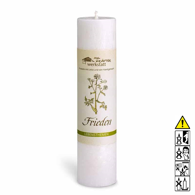 Allgäuer Heilkräuterkerze Frieden Allgäuer Heilkräuterkerze zum Thema Frieden in unserem Kerzen Online Shop kaufen. Als Geschenk für Sie oder Ihn. 100% Vegane Kerze. Hergestellt aus Olivenöl.