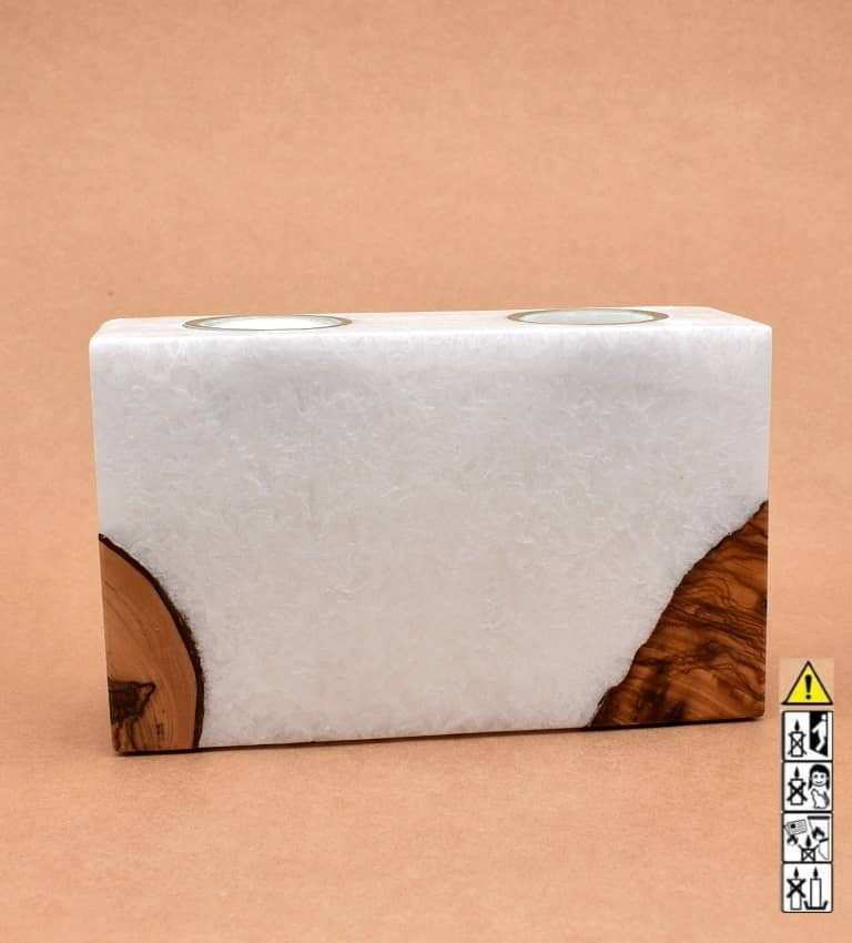Kerze mit Holz Unikat Quader 60 x 200 x 120 mm 2 x Teelicht Nr 5
