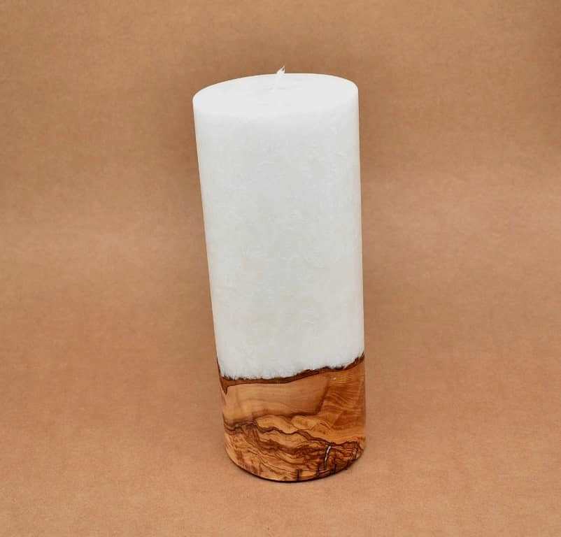 Kerze mit Holz Unikat Rund 100 x 250 mm ohne Teelichteinsatz Nr. 1