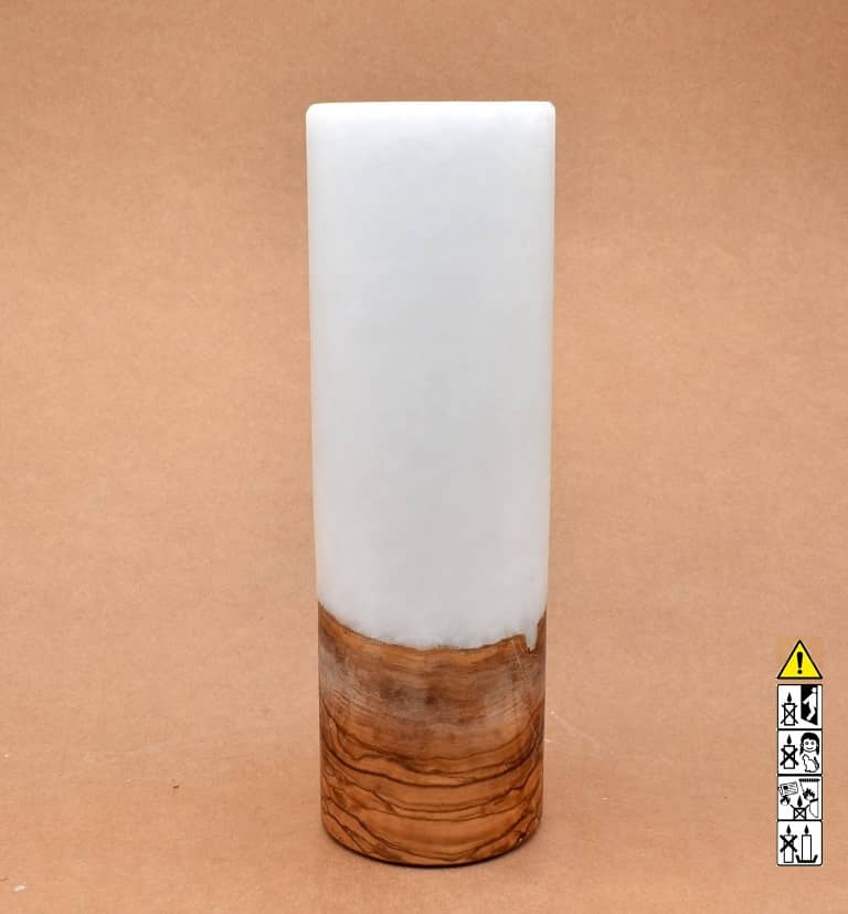 Blumendekor handgefertigt Stumpen Ø 80 x 250 mm mit Holz und Teelicht