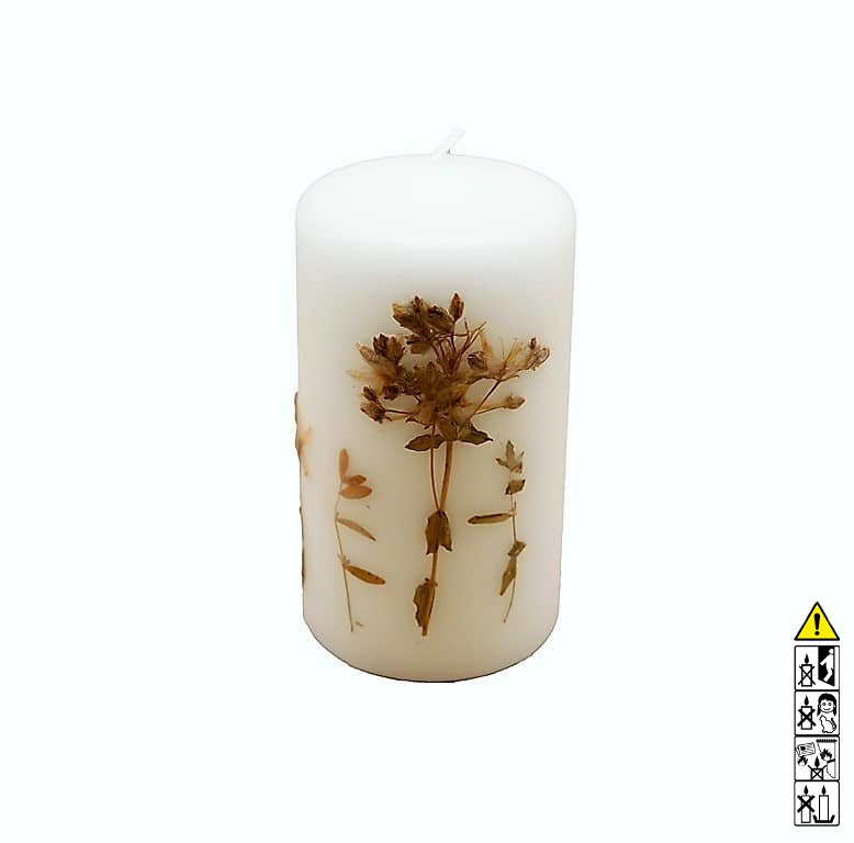 Kerze handgefertigt mit Blumendekor Ø70 x 130 mm rund Hochwertige Kerze handgefertigt mit Blumendekor Ø70 x 130 mm rund