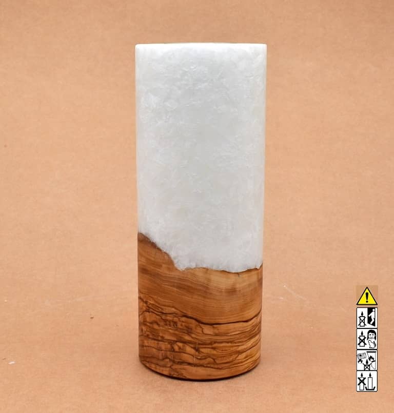 Kerze mit Holz Unikat Rund 80 x 200 mm mit Teelicht Nr.: 20