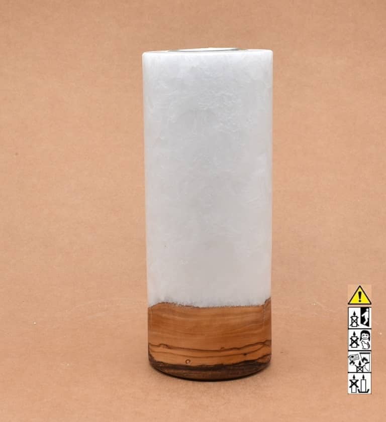 Kerze mit Holz Unikat Rund 80 x 200 mm mit Teelicht Nr.: 20