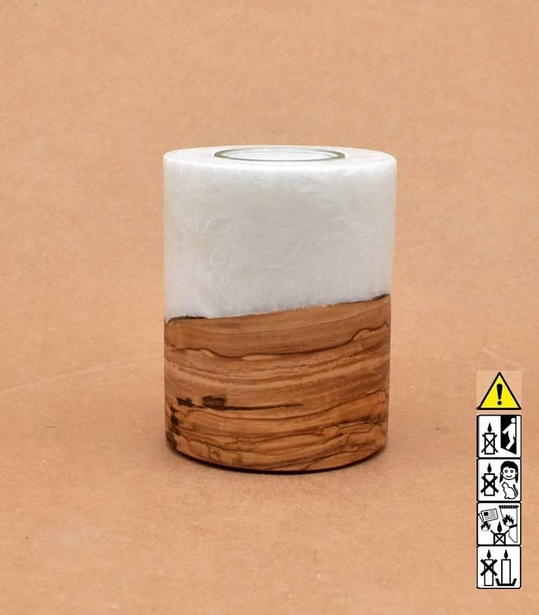 Hochzeitskerze, Kerze mit Holzeinsatz, Teelicht rund, Stearin, im Kerzen online Shop für Hochzeiten bestellen, günstig kaufen.