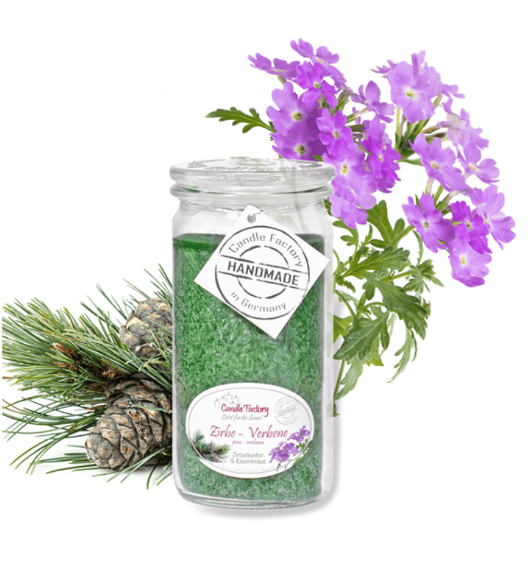 Zirbe-Verbene Mini Jumbo hochwertige Duftkerze im Glas
