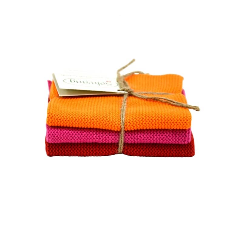 Solwang Wischtuch 3er Set 25 x 25 cm Baumwolle gestrickt Orange / Pink / Rot BIO
