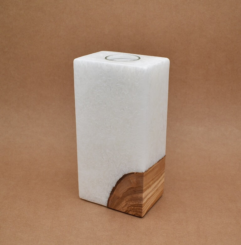 Kerze mit Holzeinsatz mit einem Teelicht ,Quader groß, 70x100x200mm unikat  