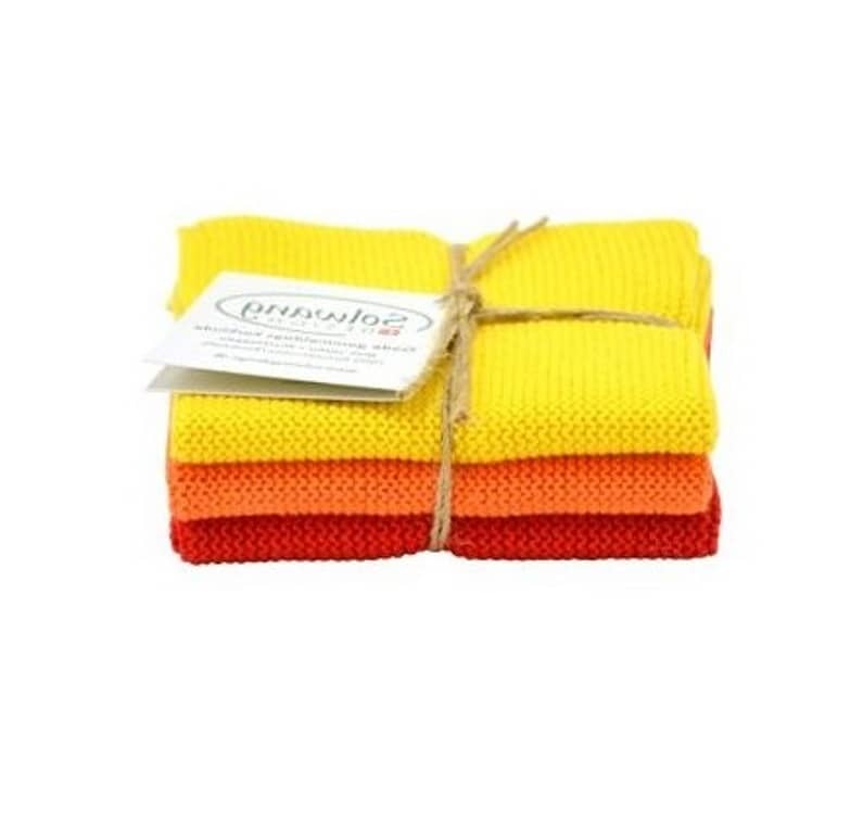 Solwang Wischtuch 3er Set 25 x 25 cm Baumwolle gestrickt Gelb / Orange / Rot BIO Solwang Wischtuch 3er Set 25 x 25 cm Baumwolle gestrickt Gelb / Orange / Rot BIO