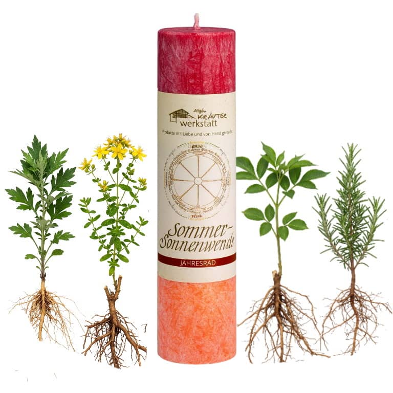 Allgäuer Heilkräuterkerze zum Thema Sommer Sonnenwende in unserem Kerzen Online Shop kaufen. Als Geschenk für Sie oder Ihn. 100% Vegane Kerze. Hergestellt aus Olivenöl.