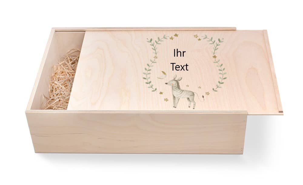 Geschenkbox aus Holz zur Taufe oder Geburt. Motiv: Löwe zur Taufe günstig in unserem Onlineshop kaufen. Personalisierte Geschenke online kaufen