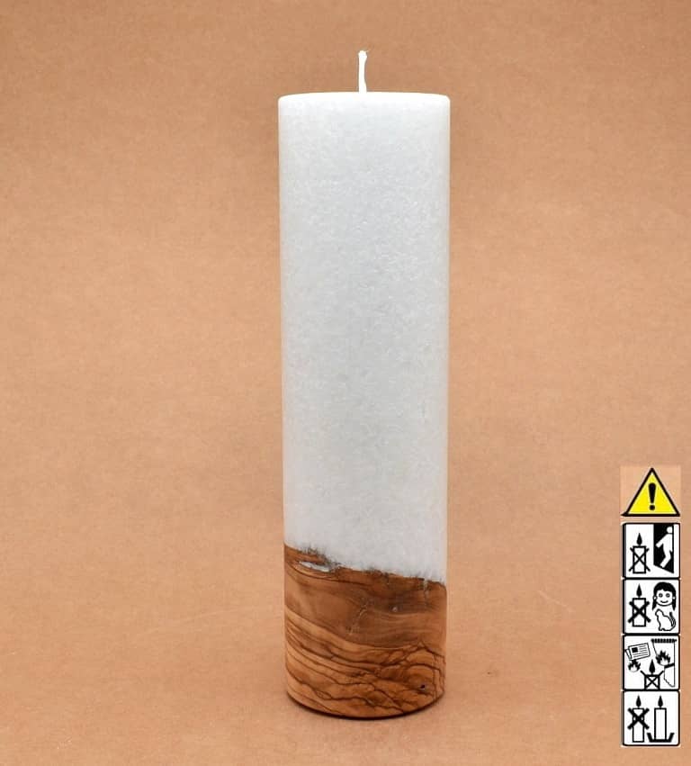 Kerze mit Holz Unikat Rund 70 x 250 mm mit Docht Nr.: 6