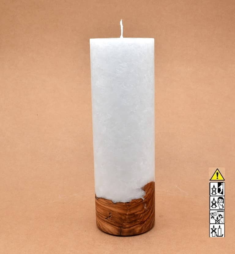 Kerze mit Holz Unikat Rund 80 x 250 mm mit Docht Nr.: 7