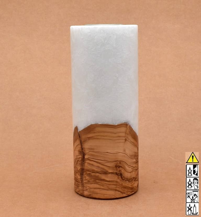 Kerze mit Holz Unikat Rund 80 x 200 mm mit Teelicht Nr.: 23