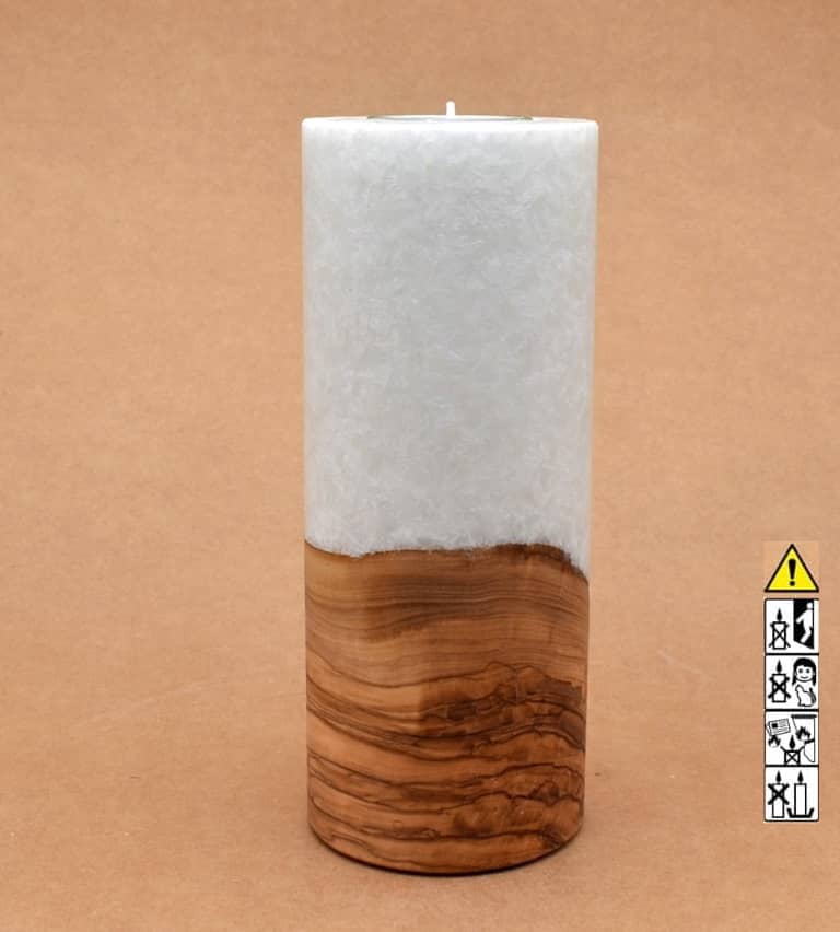 Kerze mit Holz Unikat Rund 80 x 200 mm mit Teelicht Nr.: 23